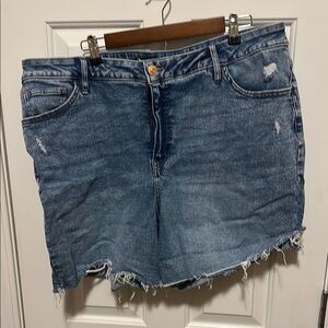 Blue Jean Shorts with Distressed Frayed Hem